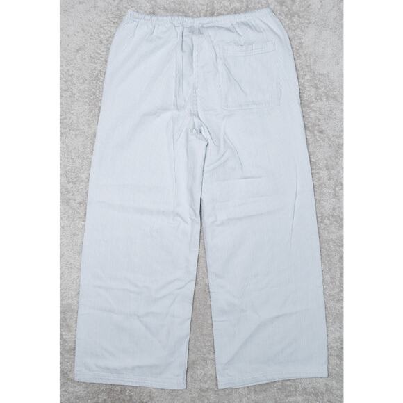H&M Light Blue White Pinstripe Wide Leg Pull On Pants Womens Size M NWT - Picture 3 of 16